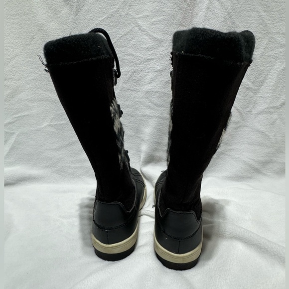 Khombu Girl's Size 1 Daria Black White Knit Embroidered Winter Snow Boots - Picture 4 of 11